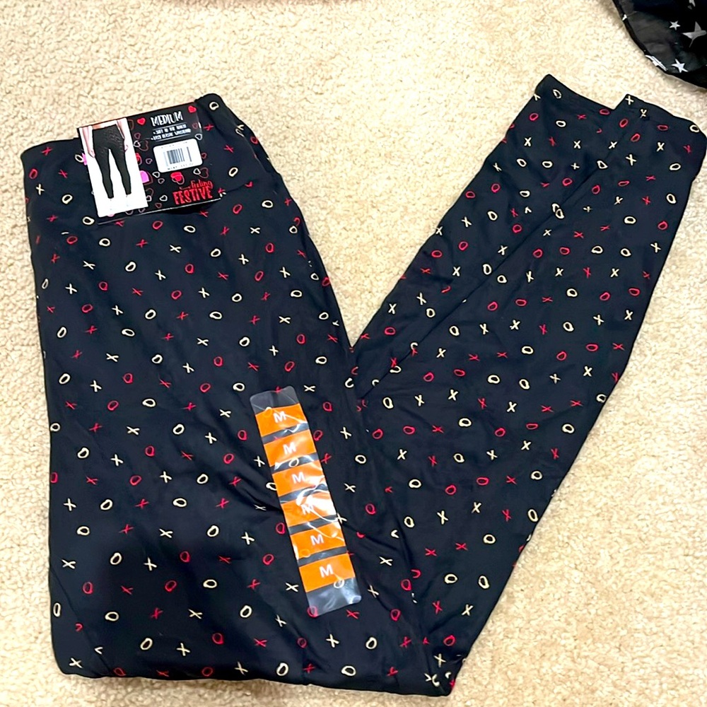 Festive Black Leggings X and O’s (gold and red)